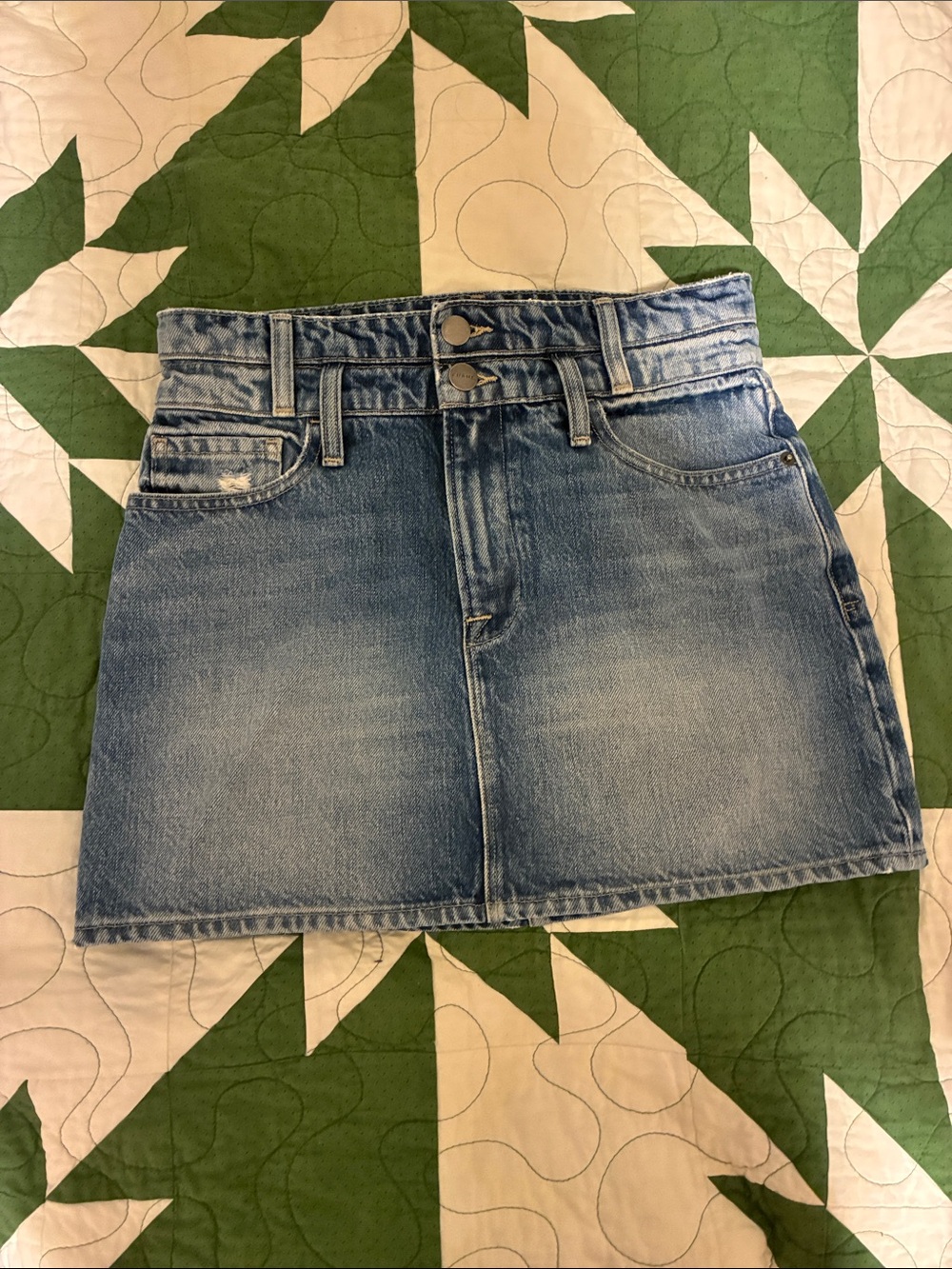 Frame Denim Washed Blue High-Rise Denim Mini Skirt